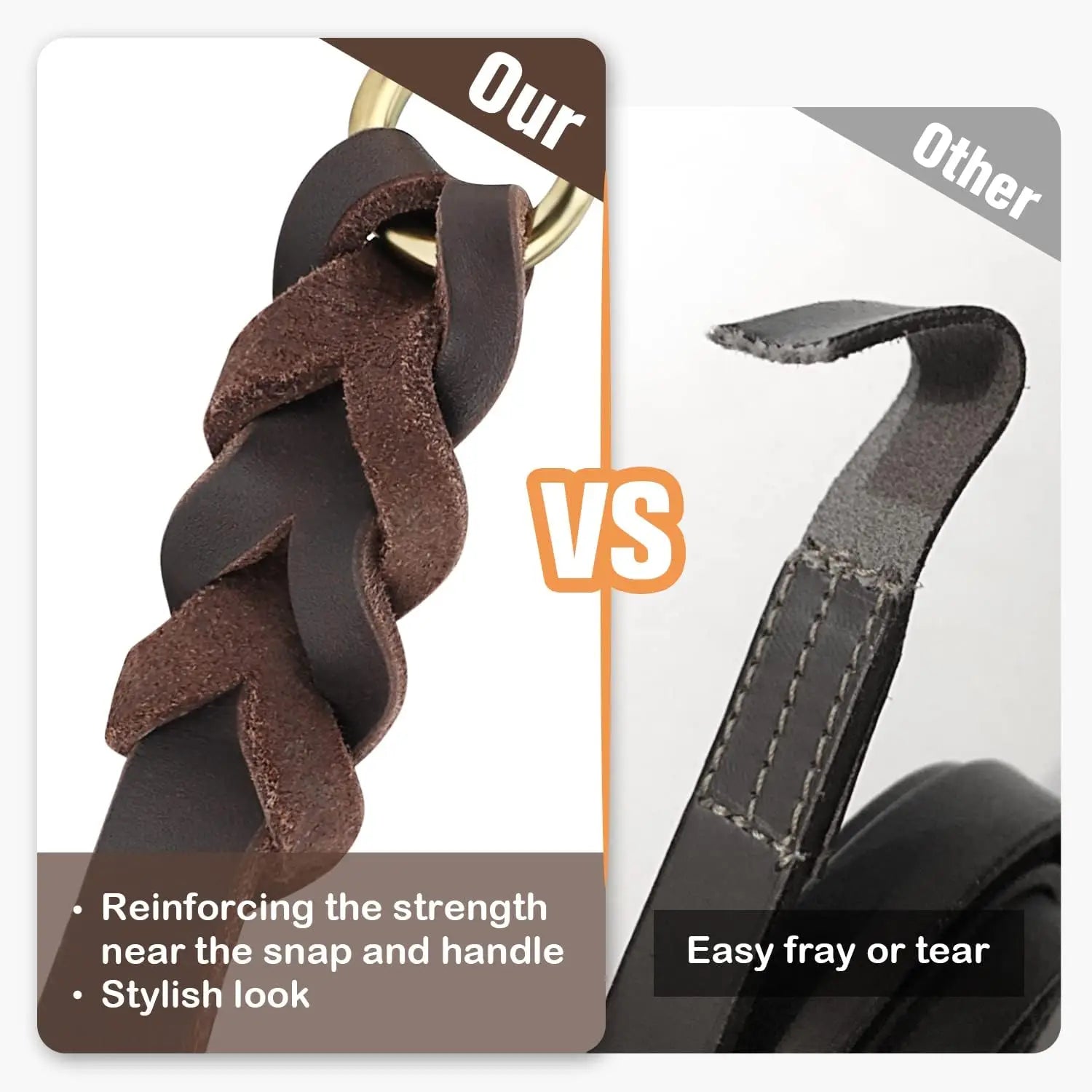 Leather Dog Leash, Heavy Duty Genuine Leather Braided Dog Leashes for Large Medium Small Dogs Shepherd Training and Walking